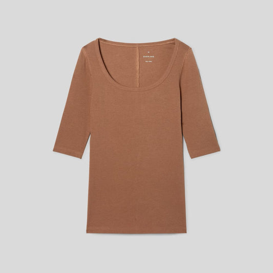 The Luxe Micro-Rib Scoop-Neck Tee | Carob Brown