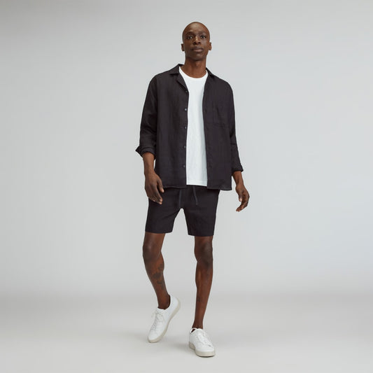 The Relaxed Linen Long-Sleeve Shirt | Black