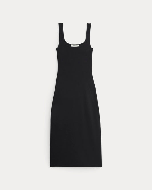 Knit Square-Neck Midi Dress | Black