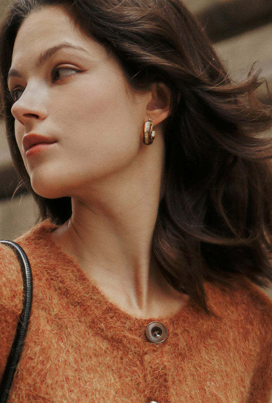 Camel Acrylic Gold Hoop Earrings