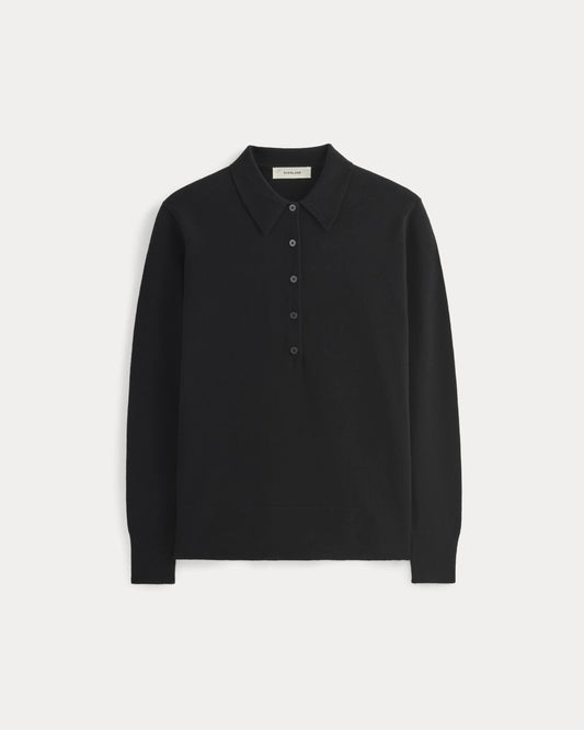 Oversized Polo Sweater in Cotton Merino | Black