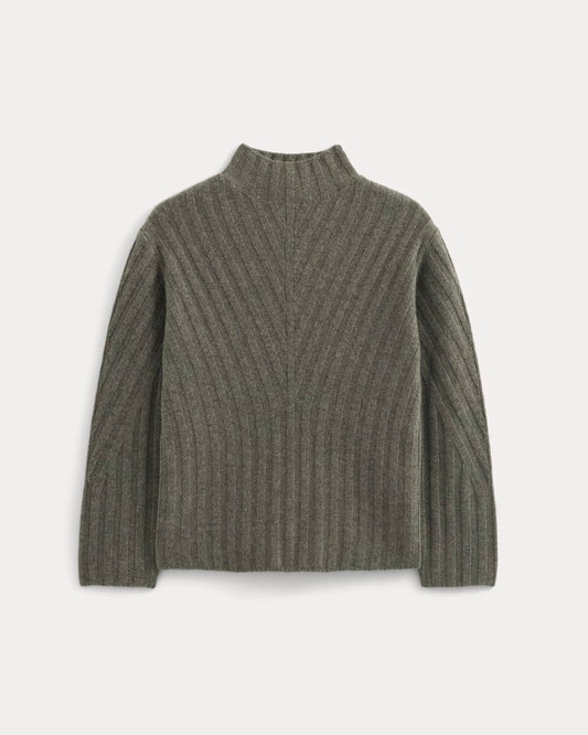 Funnel-Neck Sweater in Wool Cashmere | Heather Charcoal