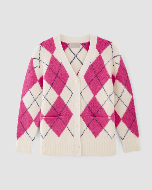 The SuperFuzz Alpaca Cardigan | Bone / Fuchsia Pink / Ocean Cavern