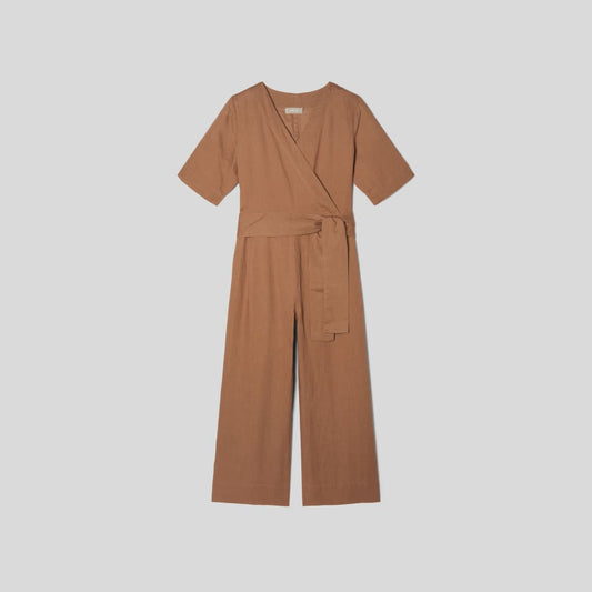 The Wrap Jumpsuit in Linen | Carob Brown