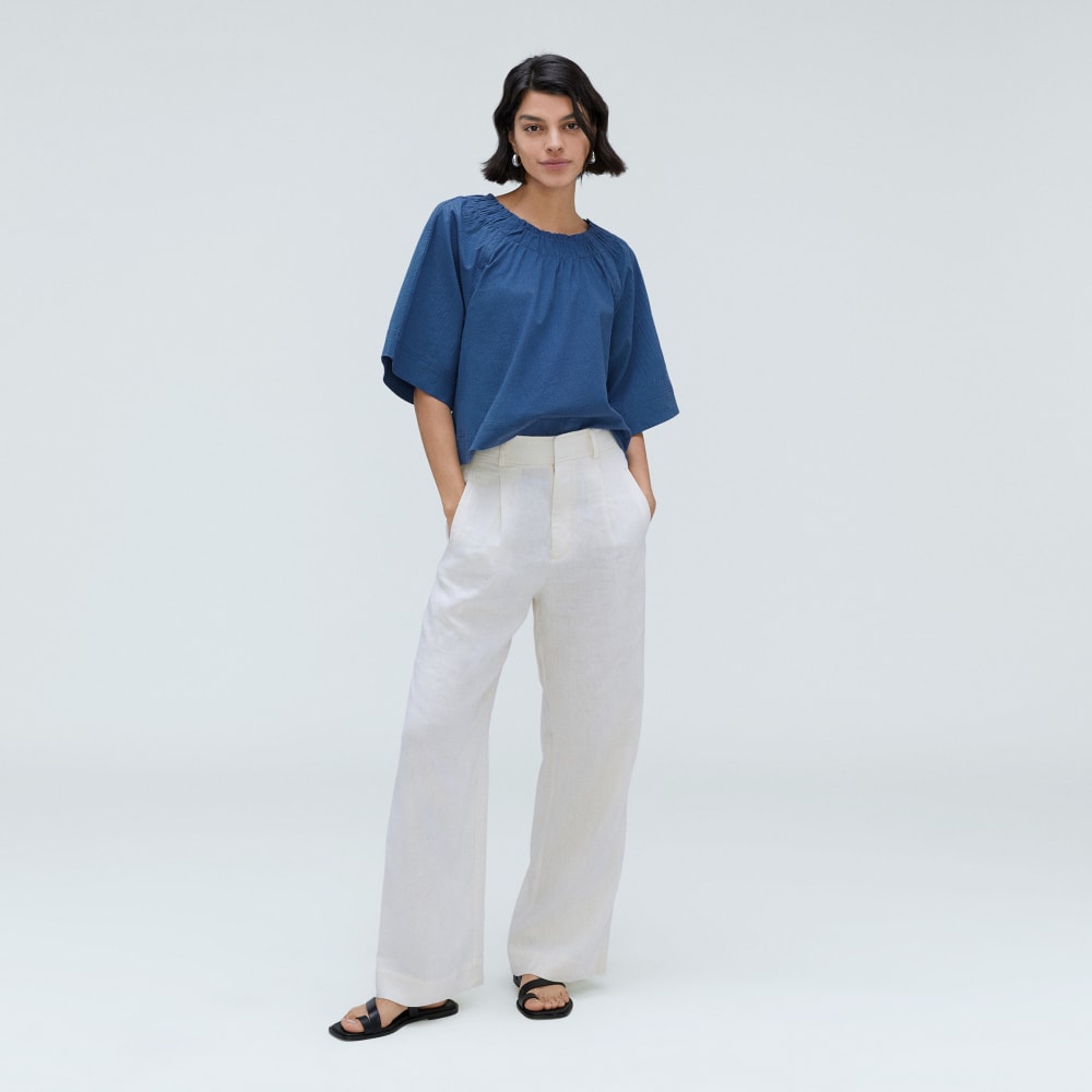 The Seersucker Gathered Tee | Deep Blue