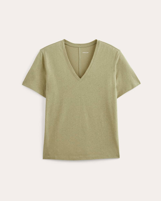 The Slouchy V-Neck Tee in Cotton Linen | Eucalyptus