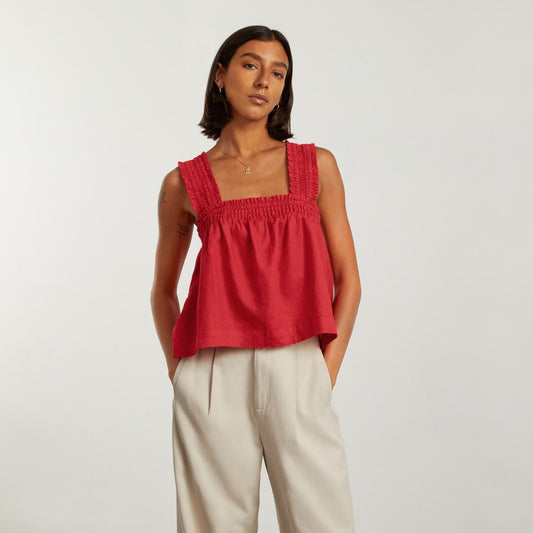 The Smocked Linen Cami | Goji Berry
