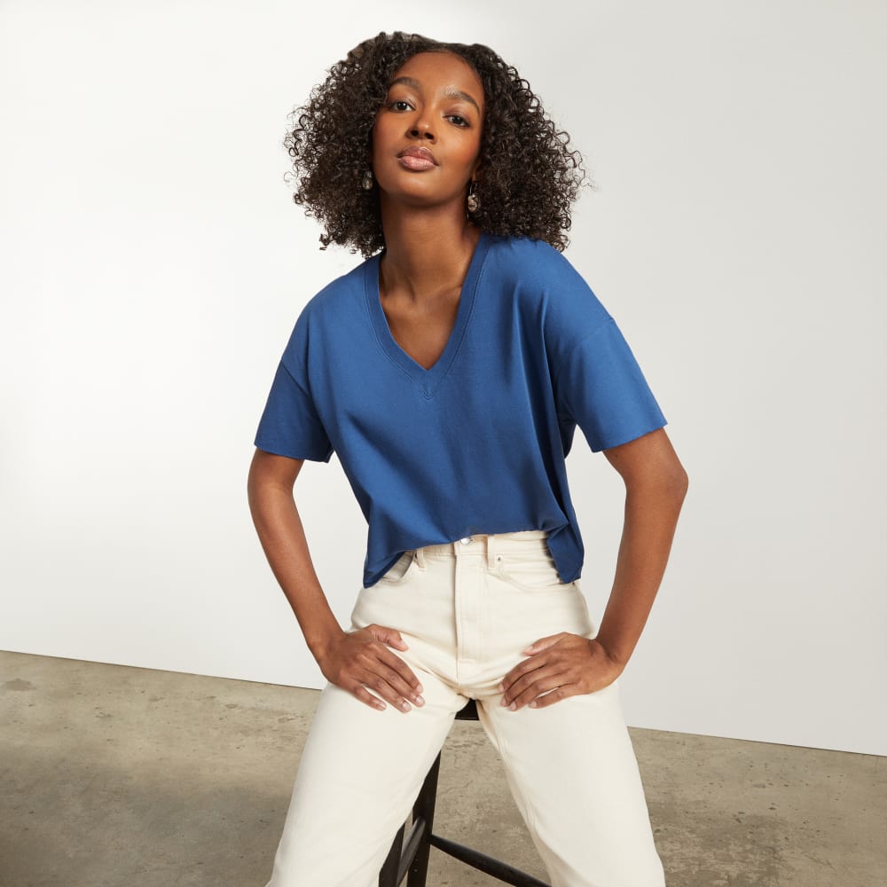 The Organic Cotton Slouchy V-Neck | Deep Blue