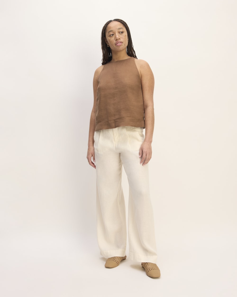 The Linen High-Neck Tank | Carob Brown