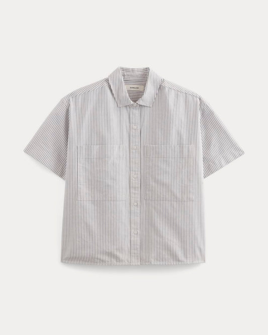 The Short-Sleeve Boxy Oxford | Charcoal / White