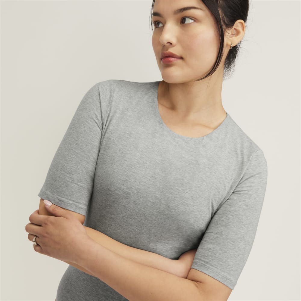 The Short-Sleeve Crew Neck Bodysuit | Heathered Grey | Thong