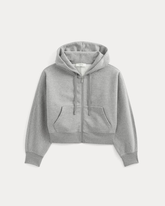 Luxe Fleece Full-Zip Cropped Hoodie | Vintage Heather Grey