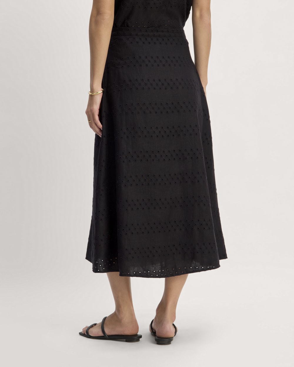 The Linen Eyelet Midi Skirt | Black Eyelet