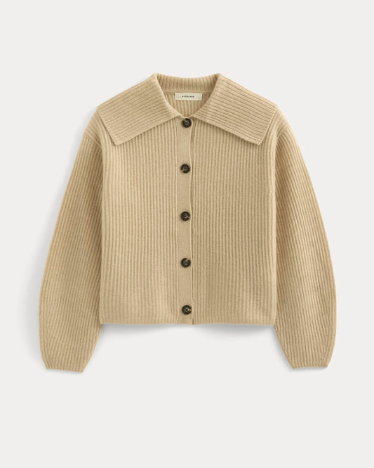 Fisherman Cardigan in Wool Cashmere | Heather Light Camel