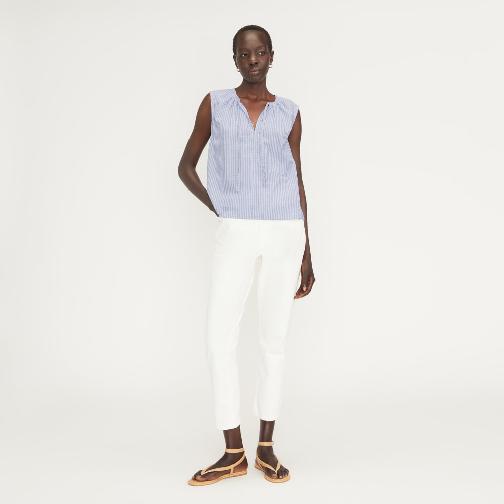 The Gathered Tie-Front Top | Mazarine Blue / Optic White