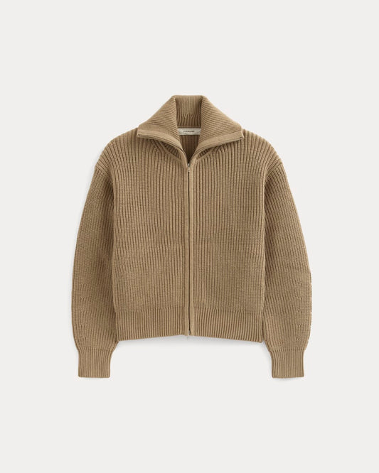 The Full-Zip Sweater in Everyday Cotton | Dark Heathered Camel