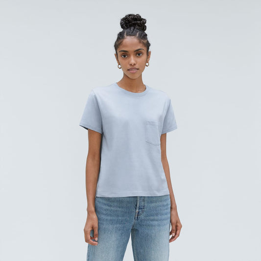 The Box-Cut Tee in Essential Cotton | Mist | Pocket