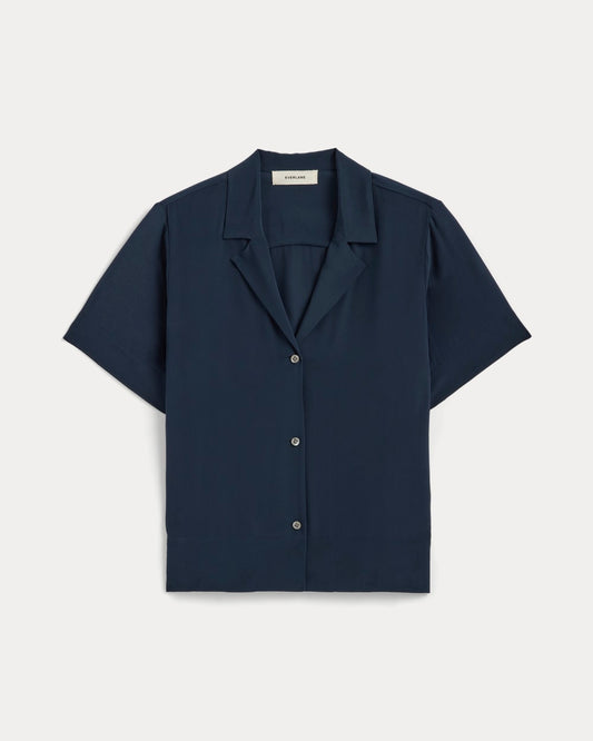 The Notch Shirt in Washable Silk | Navy