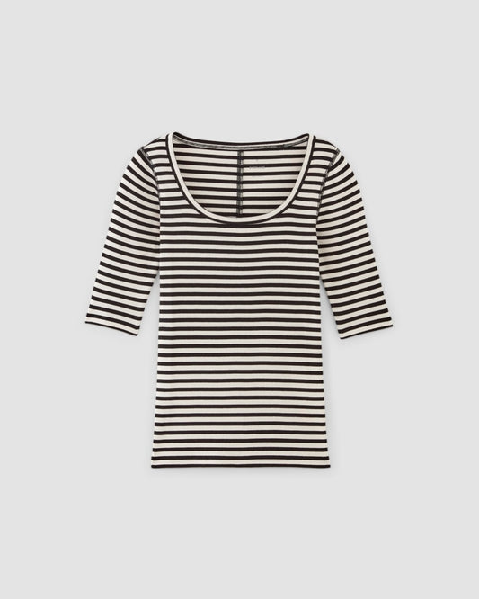 The Luxe Rib Scoop-Neck Tee | Bone / Black