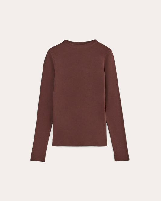 The Luxe Rib Funnel-Neck Tee | Dark Mahogany
