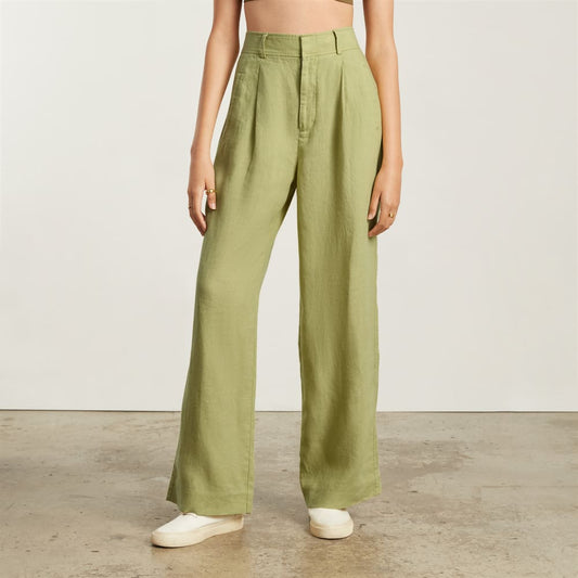 The Linen Way-High® Drape Pant | Leek