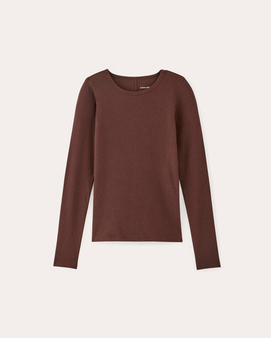 The Luxe Rib Long-Sleeve Crew | Dark Mahogany