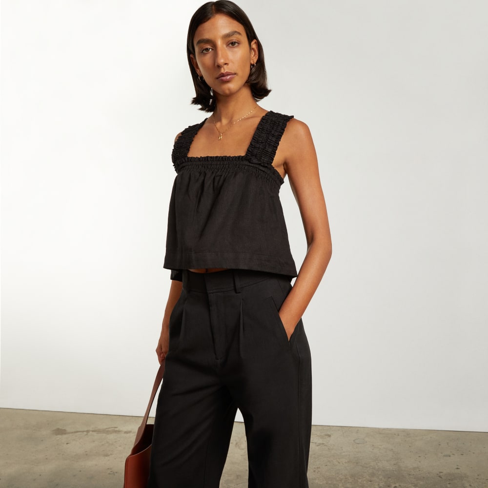 The Smocked Linen Cami | Black