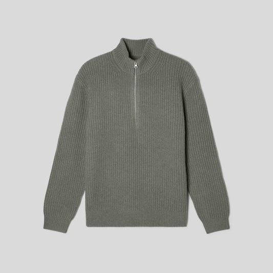 The Felted Merino Half-Zip Sweater | Storm Green