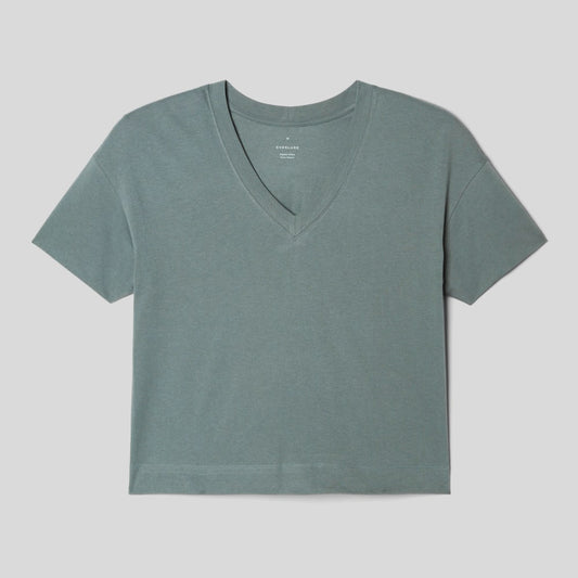 The Organic Cotton Slouchy V-Neck | Green Balsam