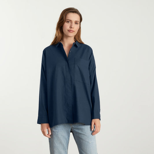The Oversized Silky Cotton Shirt | Navy