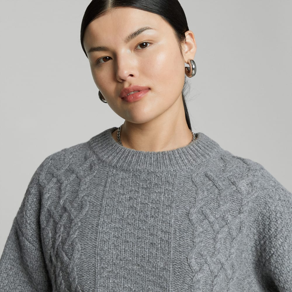 The Felted Merino Cropped Cable Sweater | Heathered Mid-Grey