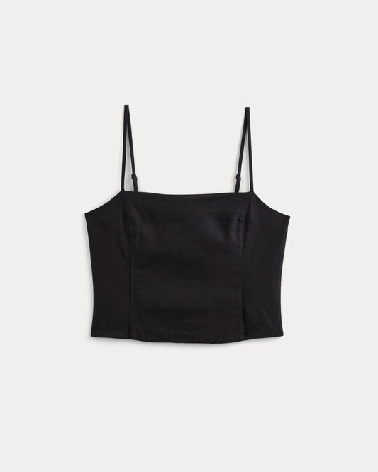 The Seamed Top in Stretch Linen | Black