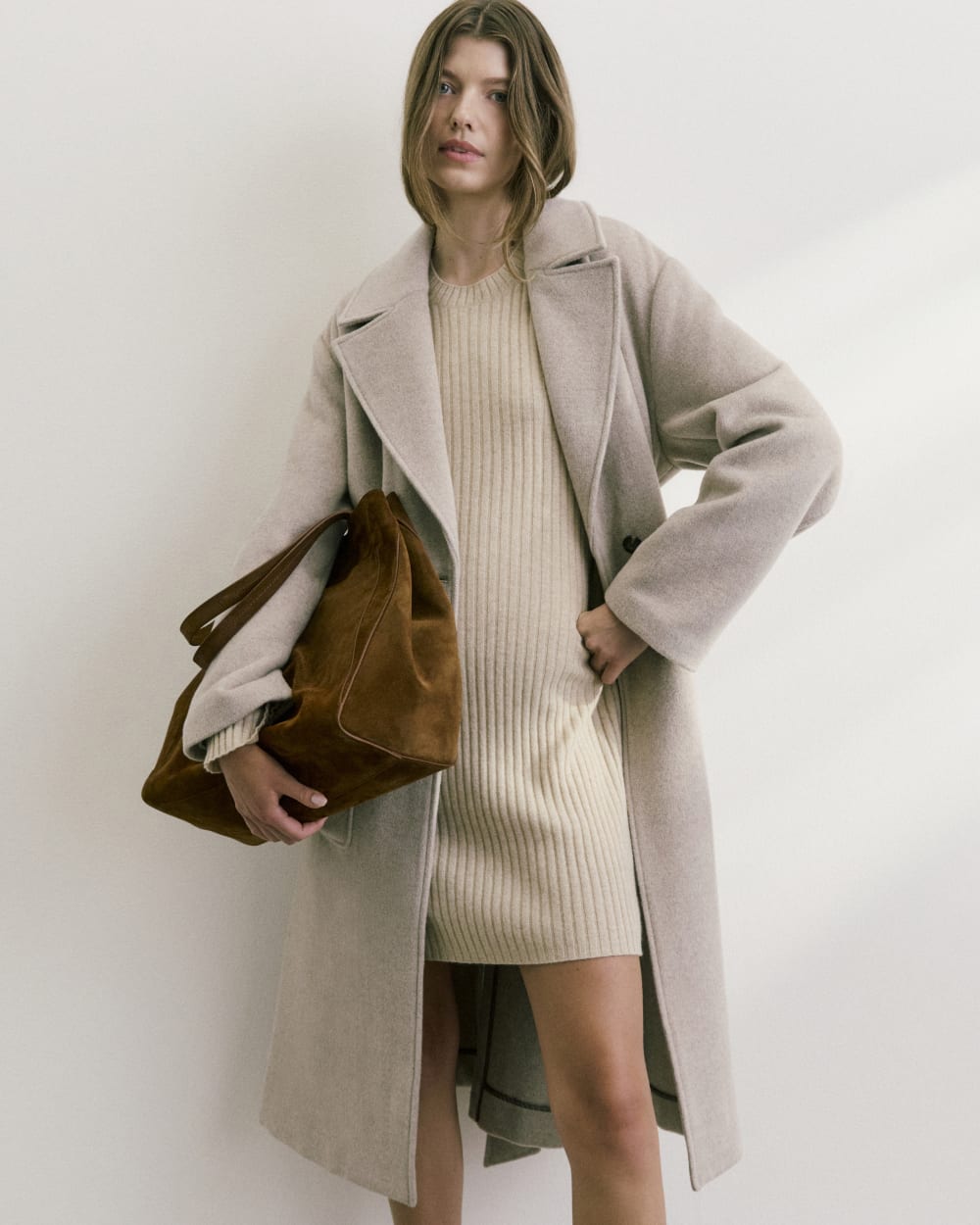 Cashmere Long-Sleeve Mini Dress | Heather Light Camel