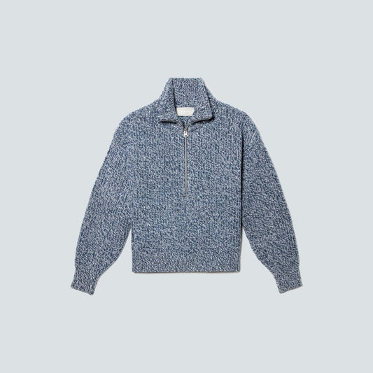 The Half-Zip Sweater in Luxe Merino | Dark Mallard / Oat Twist