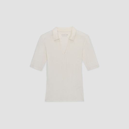 The Rib Soft Knit Open Collar Polo | Bone