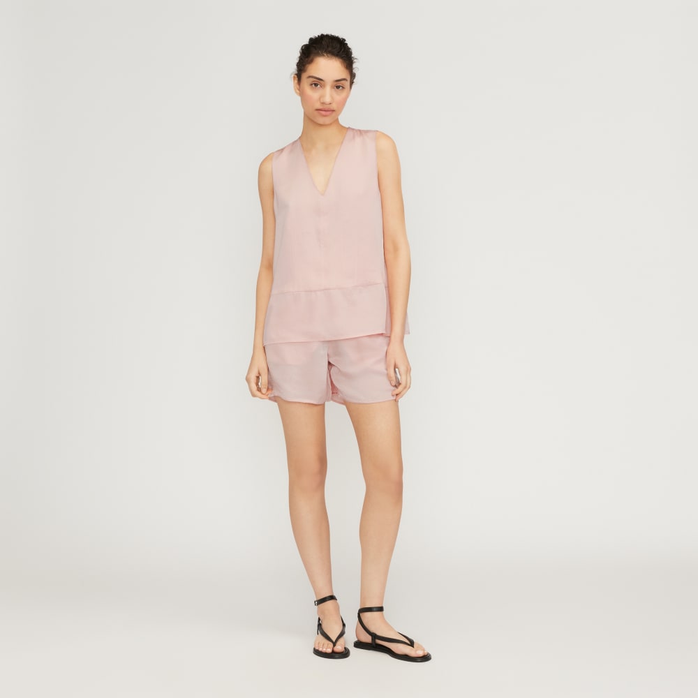 The Satin V-Neck Top | Petal Pink