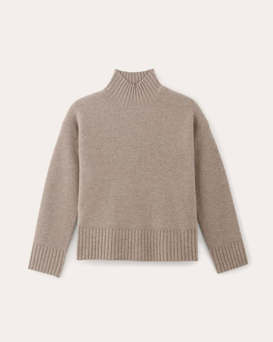 The Honeycomb Funnel Neck in Wool Cashmere | Oatmeal