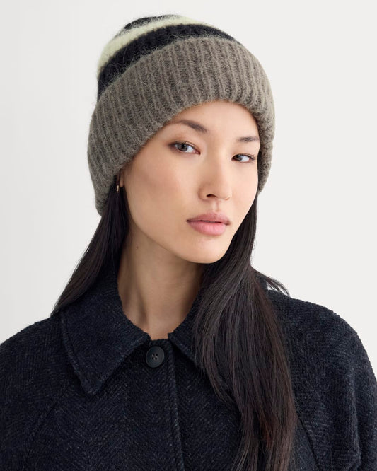 Plush Alpaca Beanie | Mid Grey Heather/Black/Bone