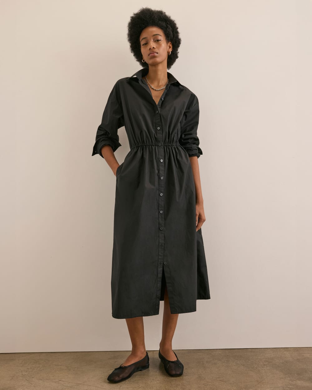 The Supima® Cotton Midi Shirt Dress | Black
