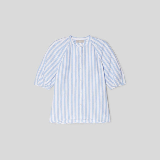 The Linen Puff Sleeve Shirt | Blue / White