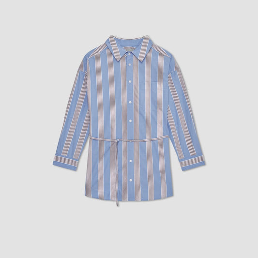 The Poplin Tie Back Shirt | Blue Opal / Cabernet / White