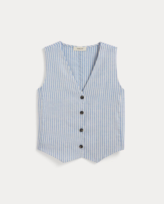 The Vest in Stretch Linen | Bluebell / Bone