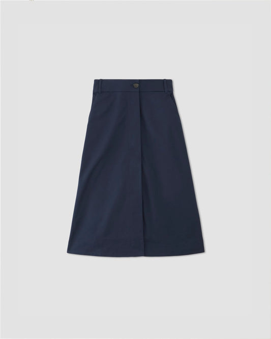 The Structured Cotton A-Line Skirt | Navy