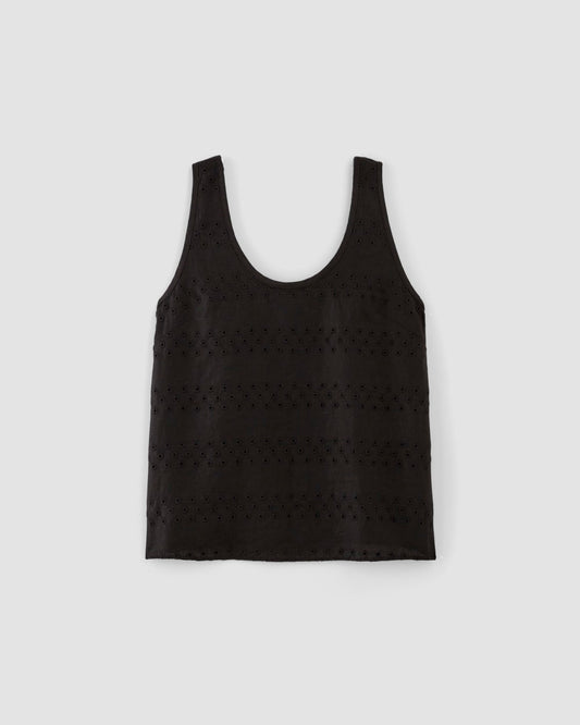 The Linen Eyelet Scoop-Neck Tank | Black Eyelet