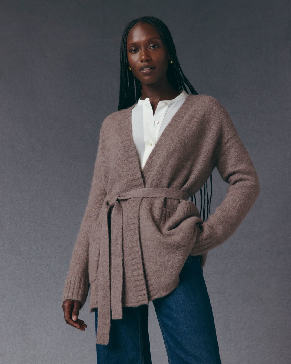 The Robe Cardigan in Alpaca | Taupe Melange