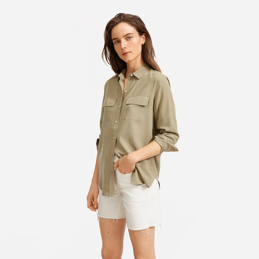 The Washable Silk Relaxed Shirt | Covert Green