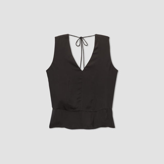 The Satin V-Neck Top | Black