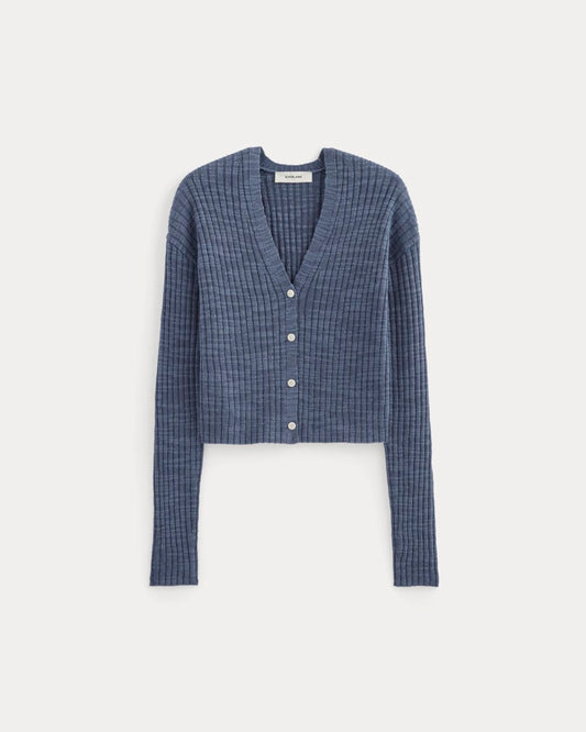 The Ribbed Cardigan in Cotton Linen | Indigo
