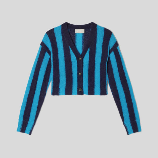 The Alpaca V-Neck Cropped Cardigan | Horizon Blue / Ocean Cavern