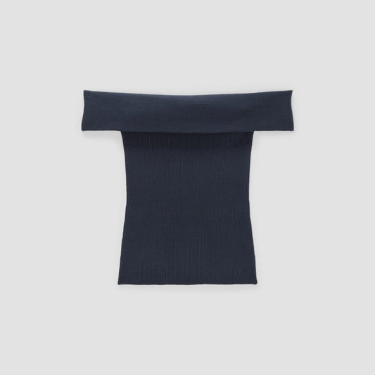 The Ribbed Cotton Off-The-Shoulder Top | Navy